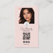 Carte De Visite Blush Pink Script Logo QR Code Photo Makeup (Devant)