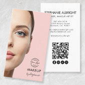 Carte De Visite Blush Pink Script Logo QR Code Photo Makeup