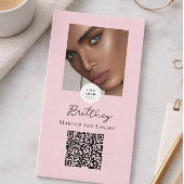Carte De Visite Blush Pink Script Logo QR Code Photo Makeup 