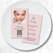 Carte De Visite Blush Pink Script Logo QR Code Photo Makeup