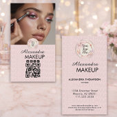 Carte De Visite Blush Pink Script Logo QR Code Photo Makeup