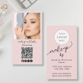 Carte De Visite Blush Pink Script Logo QR Code Photo Makeup