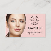 Carte De Visite Blush Pink Script Logo QR Code Photo Makeup (Devant)
