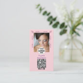Carte De Visite Blush Pink Script Logo QR Code Photo Makeup (Debout devant)