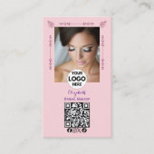 Carte De Visite Blush Pink Script Logo QR Code Photo Makeup (Devant)