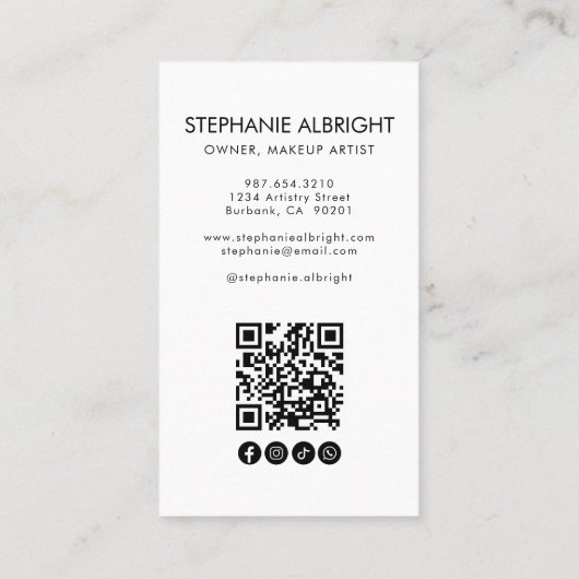 Carte De Visite Blush Pink Script Logo QR Code Photo Makeup (Dos)