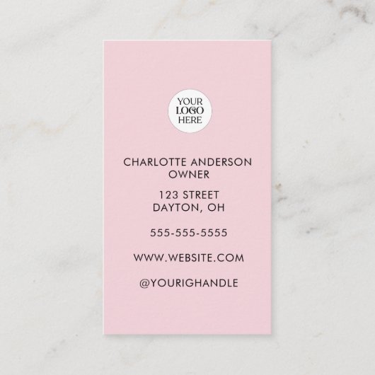 Carte De Visite Blush Pink Script Logo QR Code Photo Makeup (Dos)
