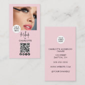 Carte De Visite Blush Pink Script Logo QR Code Photo Makeup (Devant / Derrière)