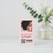 Carte De Visite Blush Pink Script Logo QR Code Photo Makeup (Debout devant)