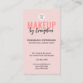 Carte De Visite Blush Pink Script Logo QR Code Photo Makeup (Dos)