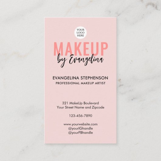 Carte De Visite Blush Pink Script Logo QR Code Photo Makeup (Dos)