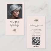 Carte De Visite Blush Pink Script Logo QR Code Photo Makeup (Devant / Derrière)
