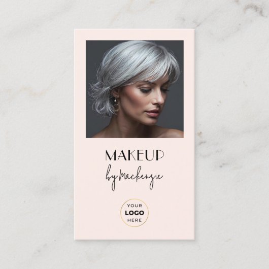 Carte De Visite Blush Pink Script Logo QR Code Photo Makeup (Devant)