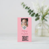 Carte De Visite Blush Pink Script Photo Makeup (Debout devant)