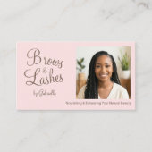 Carte De Visite Blush Pink Script Photo QR Code Brows and Lashes (Devant)