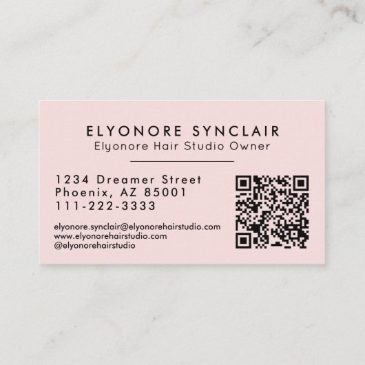 Carte De Visite Blush Pink Script QR Code Hair Extension (Dos)