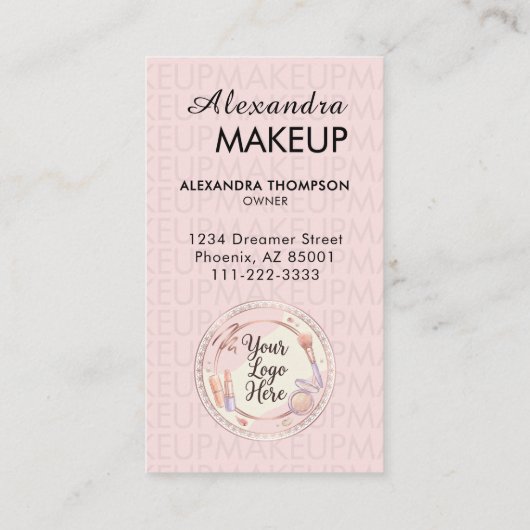 Carte De Visite Blush Pink Script QR Code Photo Makeup (Dos)