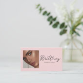 Carte De Visite Blush Pink Script QR Code Photo Makeup (Debout devant)
