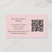 Carte De Visite Blush Pink Script QR Code Photo Makeup (Dos)