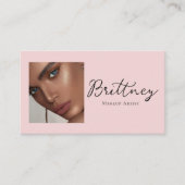 Carte De Visite Blush Pink Script QR Code Photo Makeup (Devant)