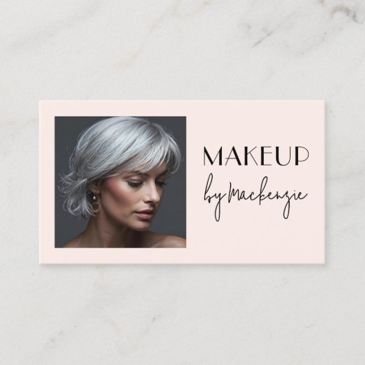 Carte De Visite Blush Pink Script QR Code Photo Makeup (Devant)
