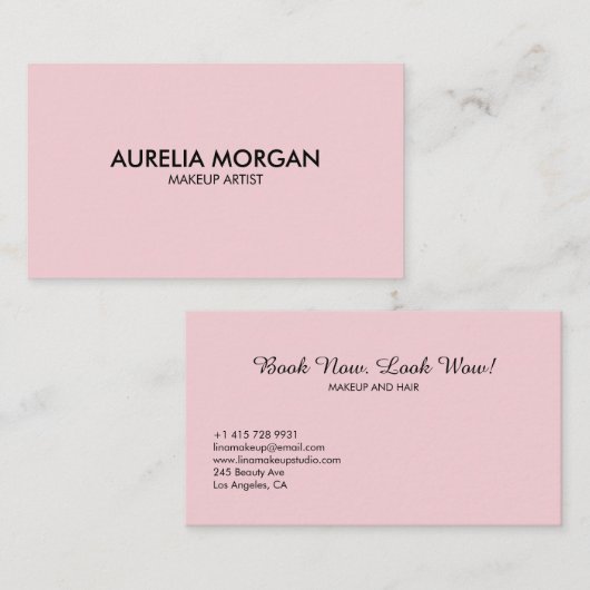 Carte De Visite Blush Pink Script simple minimalist Makeup (Devant / Derrière)