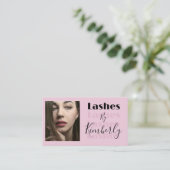 Carte De Visite Blush Pink Script Social Icon QR Code Photo Lashes (Debout devant)