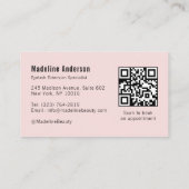 Carte De Visite Blush Pink Script Social Icon QR Code Photo Lashes (Dos)
