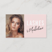 Carte De Visite Blush Pink Script Social Icon QR Code Photo Lashes (Devant)