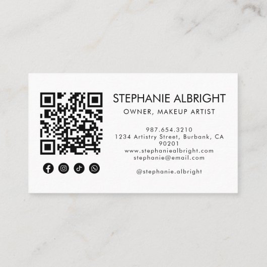 Carte De Visite Blush Pink Script Social Icon QR Code Photo Lashes (Dos)