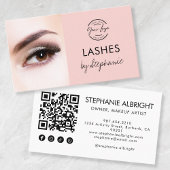 Carte De Visite Blush Pink Script Social Icon QR Code Photo Lashes