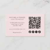 Carte De Visite Blush Pink Script Social Icon QR Code Photo Lashes (Dos)