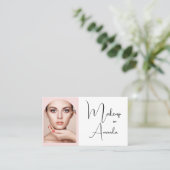Carte De Visite Blush Pink Script Social Icon QR Code Photo Makeup (Debout devant)