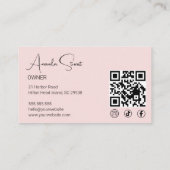 Carte De Visite Blush Pink Script Social Icon QR Code Photo Makeup (Dos)
