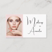 Carte De Visite Blush Pink Script Social Icon QR Code Photo Makeup (Devant)