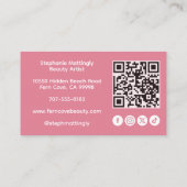 Carte De Visite Blush Pink Script Social Icon QR Code Photo Makeup (Dos)