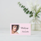 Carte De Visite Blush Pink Script Social Icon QR Code Photo Makeup (Debout devant)