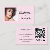 Carte De Visite Blush Pink Script Social Icon QR Code Photo Makeup (Devant / Derrière)