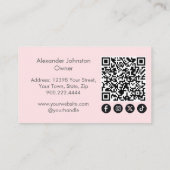 Carte De Visite Blush Pink Script Social Icon QR Code Photo Makeup (Dos)