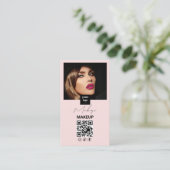 Carte De Visite Blush Pink Script Social Icon QR Code Photo Makeup (Debout devant)