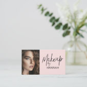Carte De Visite Blush Pink Script Social Icon QR Code Photo Makeup (Debout devant)