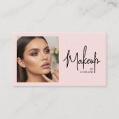 Carte De Visite Blush Pink Script Social Icon QR Code Photo Makeup (Devant)