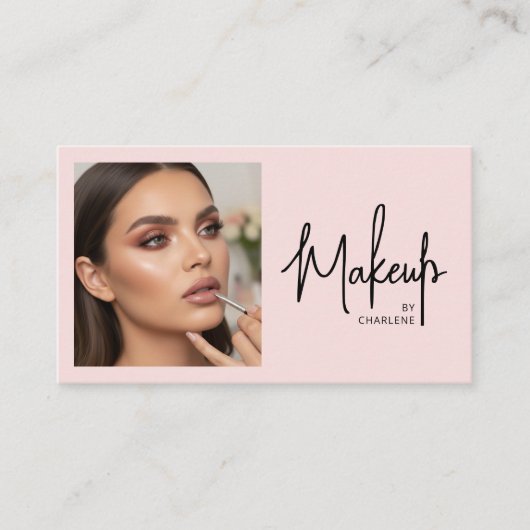 Carte De Visite Blush Pink Script Social Icon QR Code Photo Makeup (Devant)