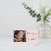 Carte De Visite Blush Pink Script Social Icon QR Code Photo Makeup (Debout devant)