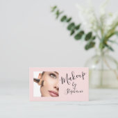 Carte De Visite Blush Pink Script Social Icon QR Code Photo Makeup (Debout devant)