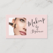 Carte De Visite Blush Pink Script Social Icon QR Code Photo Makeup (Devant)