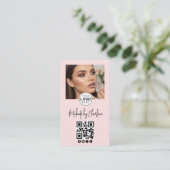 Carte De Visite Blush Pink Script Social Icon QR Code Photo Makeup (Debout devant)