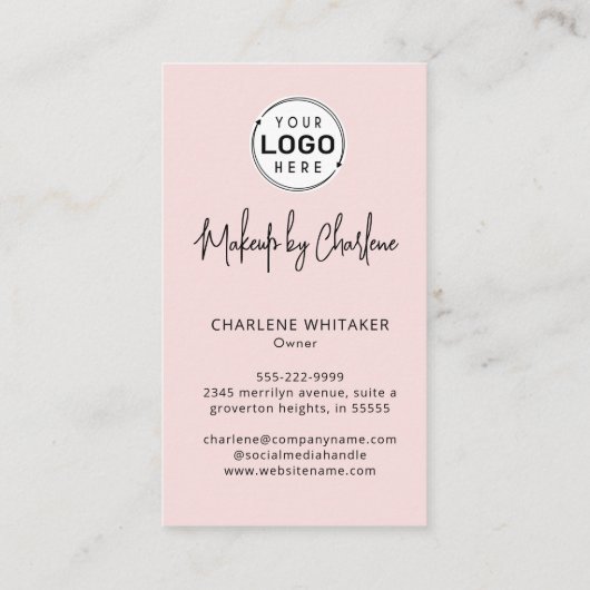 Carte De Visite Blush Pink Script Social Icon QR Code Photo Makeup (Dos)