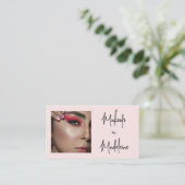 Carte De Visite Blush Pink Script Social Icon QR Code Photo Makeup (Debout devant)
