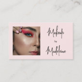Carte De Visite Blush Pink Script Social Icon QR Code Photo Makeup (Devant)